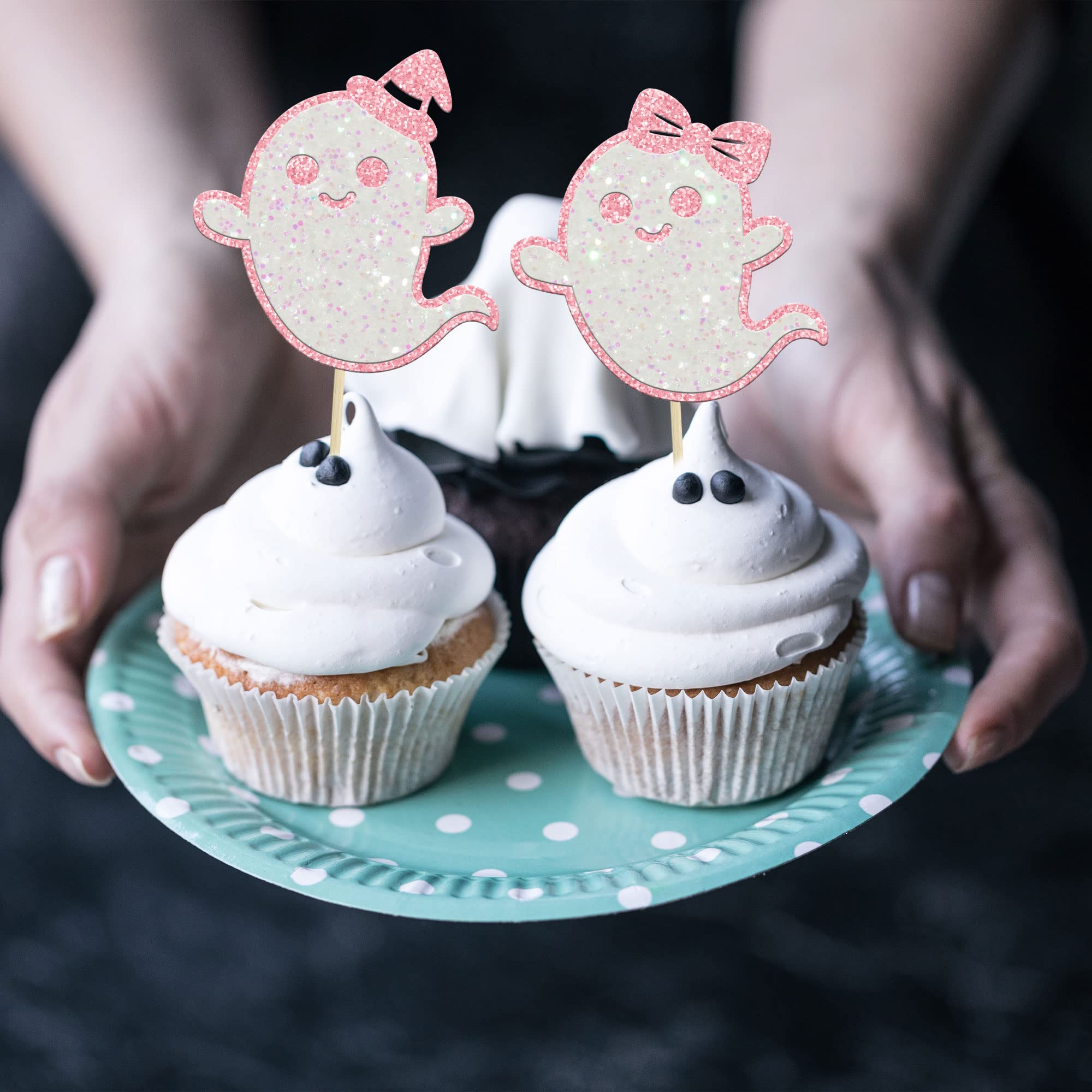 Gyufise 24 Stück Rosa Geister-Cupcake-Topper – Halloween Dekoration, 6x12 Cm, Aus Papier & Zahnstocher