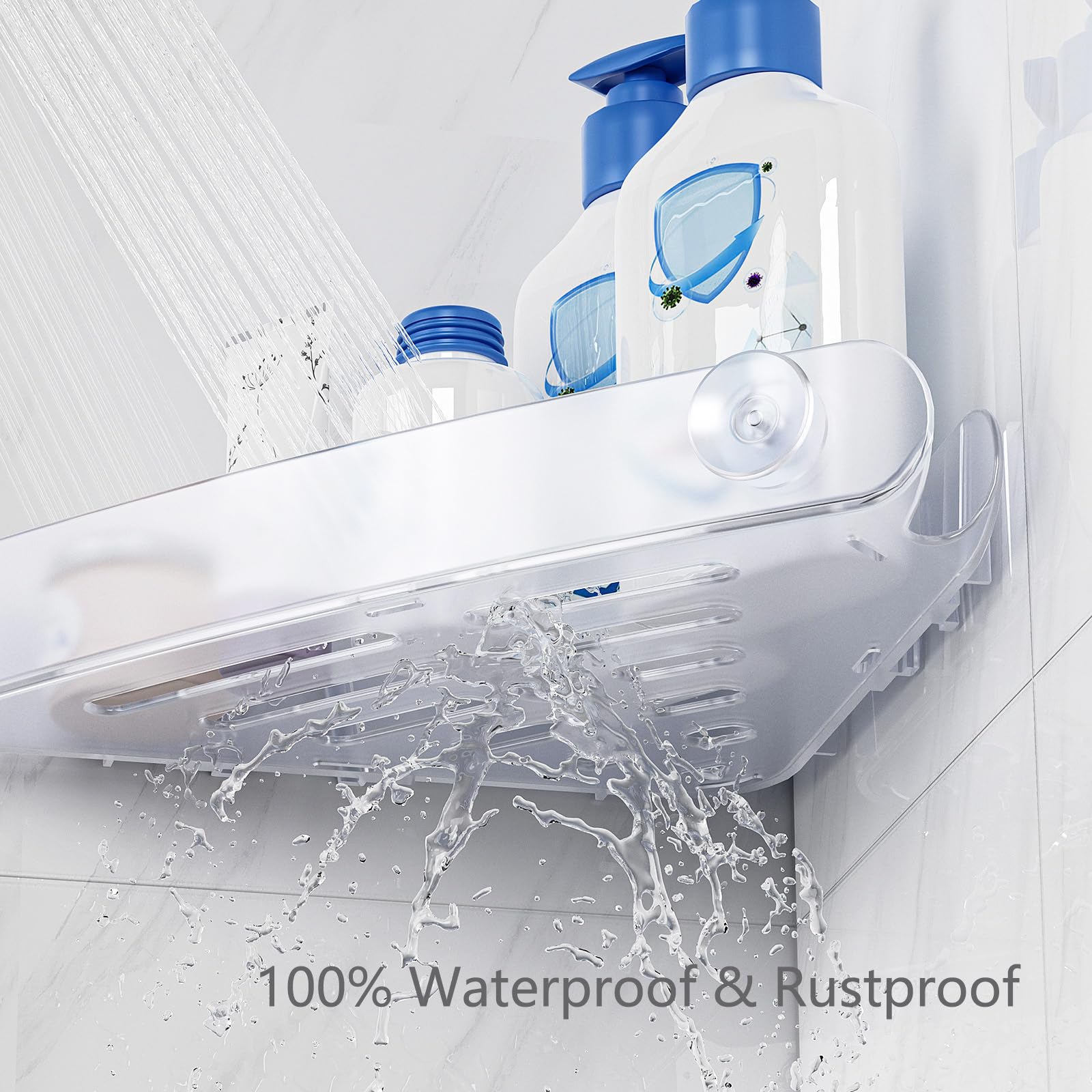 Sotfamily 4 Piezas Estanteria Ducha Sin Taladro, Estante Baño de Esquina Cesta, Plastico Extraíbles Estanterias, Estante Ducha con 6 Ganchos autoadhesivos, Estanteria Baño Autoadhesivos, Helado Claro