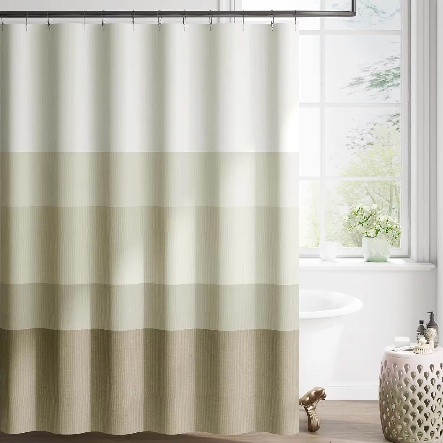 IHHGNB Wood Taupe Striped Shower Curtain Gradual Color Modern Neutral Waterproof Fabric Shower Curtains for Bathroom(170x170cm(67x67in)