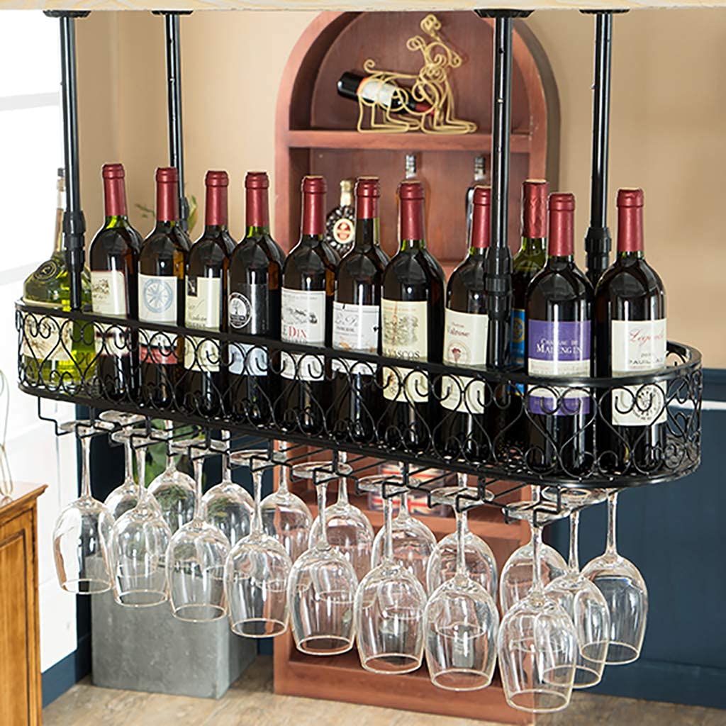 Porte bouteilles de vin pour étagère en fer forgé avec support verres