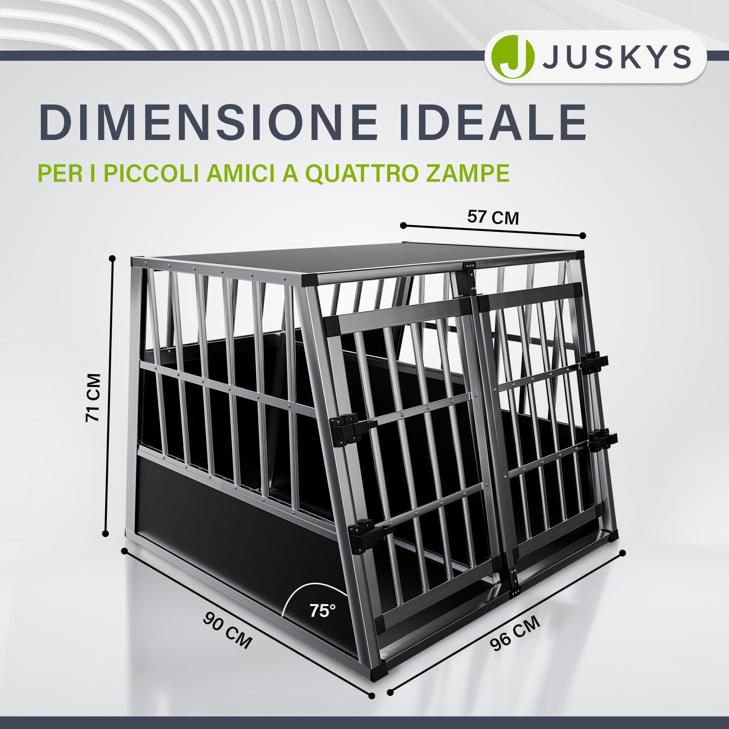 Juskys Box per trasporto cani in alluminio XL, 96x90x71 cm - Gabbia auto robusta e facile da pulire, con porta a griglia e serratura