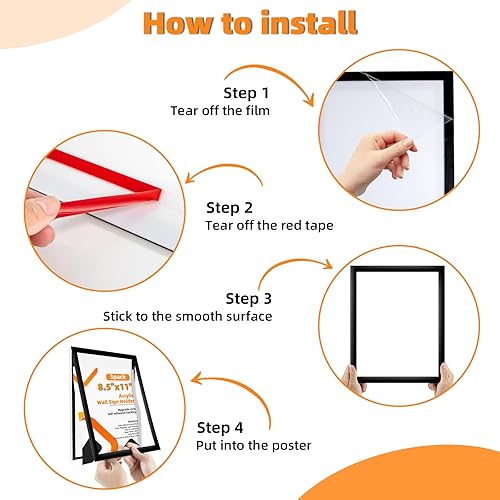 Miniatura 9 de Paquete de 3 soportes acrílicos para letreros de 8.5 x 11 pulgadas, soporte de pared transparente con cinta, pantalla horizontal y vertical, soporte