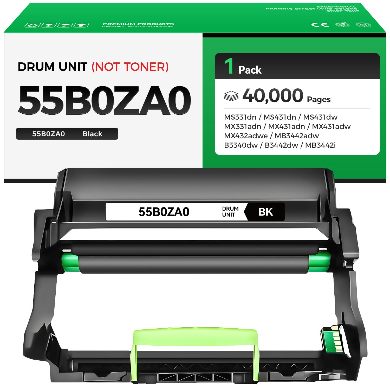 55B0ZA0 Imaging Unit (Not Toner) Replacement for 55B0ZA0 Drum Unit Compatible with Lexmark MS331dn MS431dn MX331adn MS431dw MX431adn MX431adw MX432adwe MB3442adw B3340dw B3442dw MB3442i Laser Printer