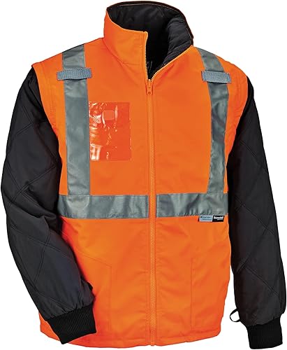 Ergodyne GloWear 8287 Chaleco térmico convertible reflectante de alta visibilidad, talla M, color naranja