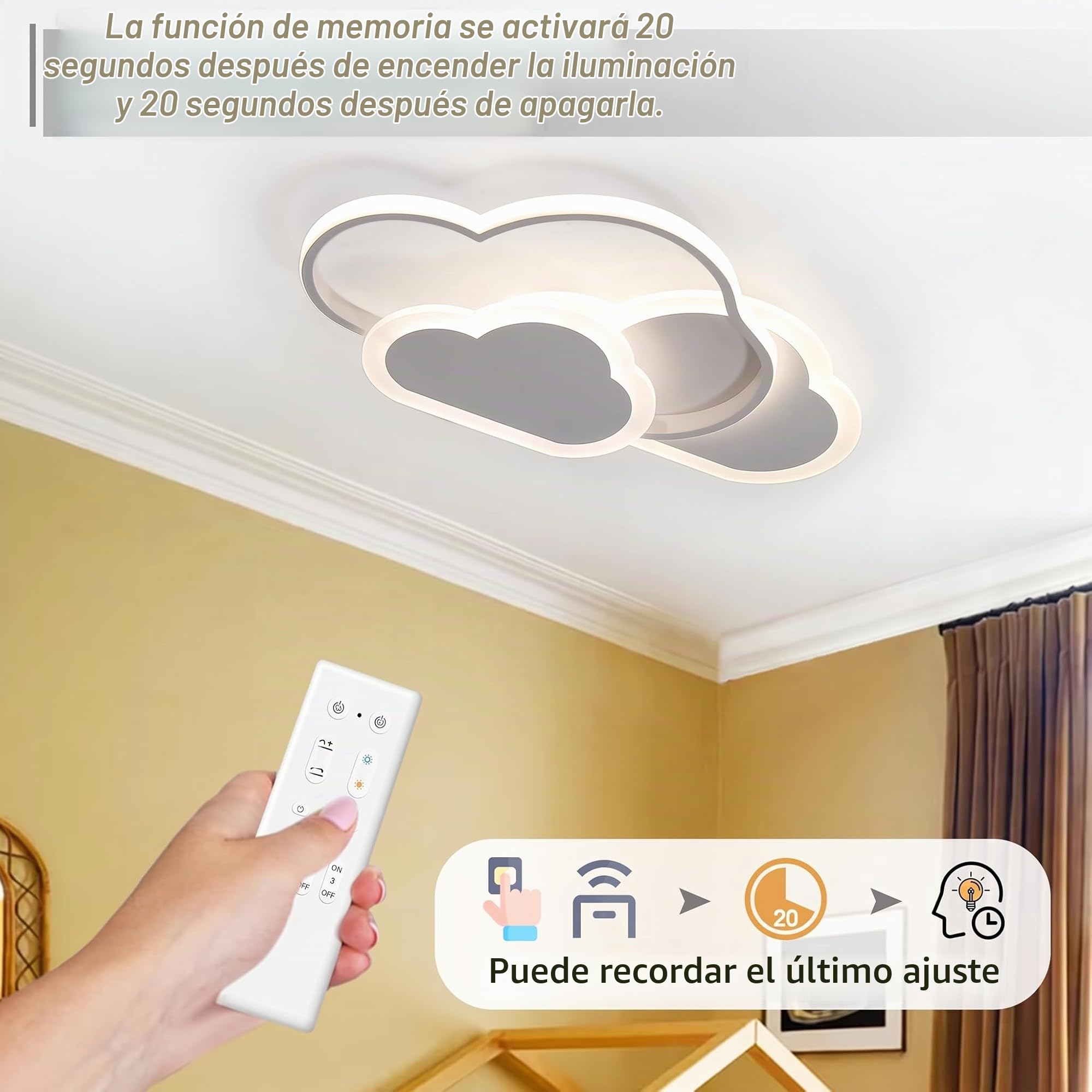 Lampara Infantil Techo,32W Lampara Techo LED Infantil Dormitorio Nube Creativa 3000K-6000K Regulable con Control Remoto, Plafón LED Techo de 42CM para Cuarto de Niños Dormitorio Sala de Estar