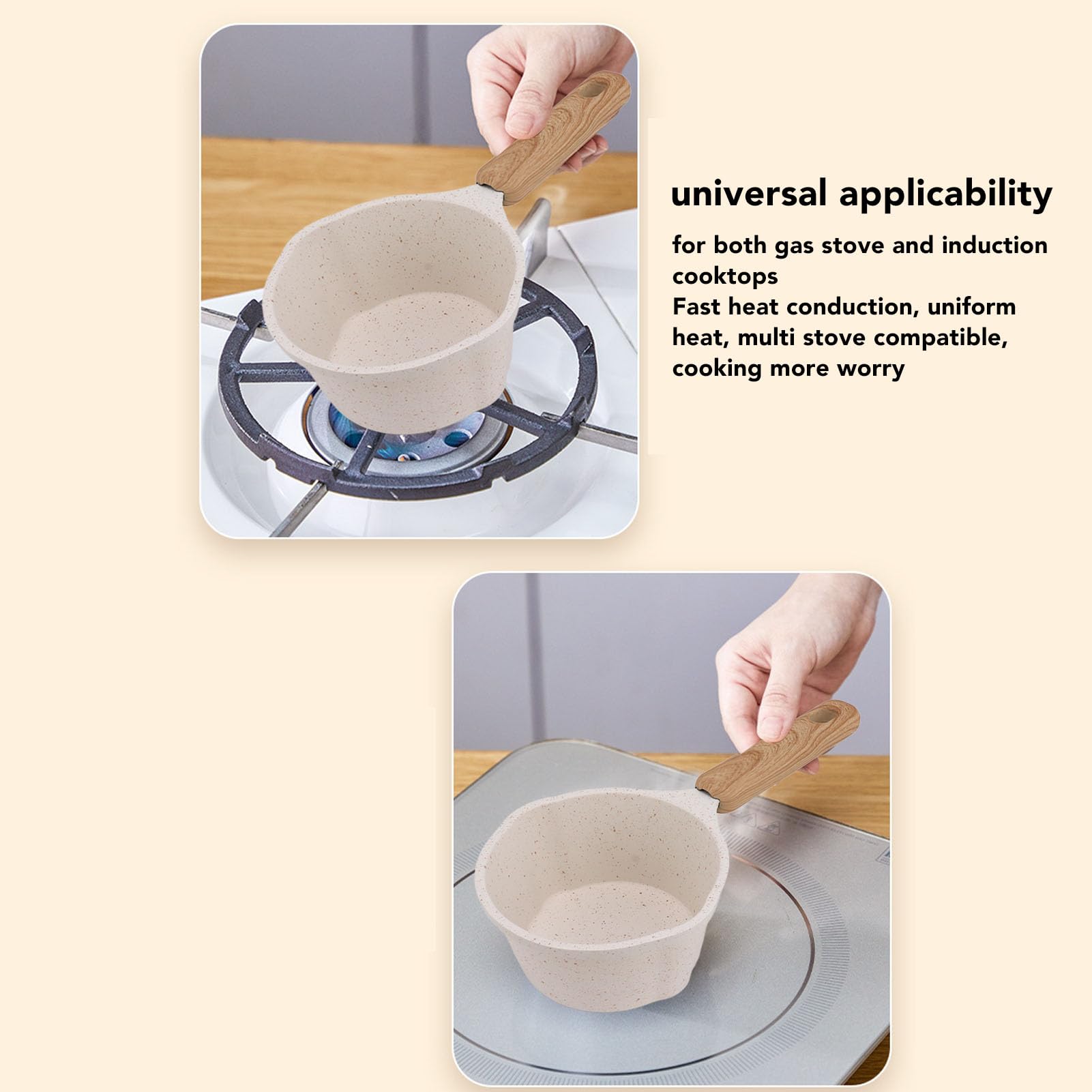 Amazon | テフロン加工の小さな鍋、白い平底ソースパン、IH互換性の