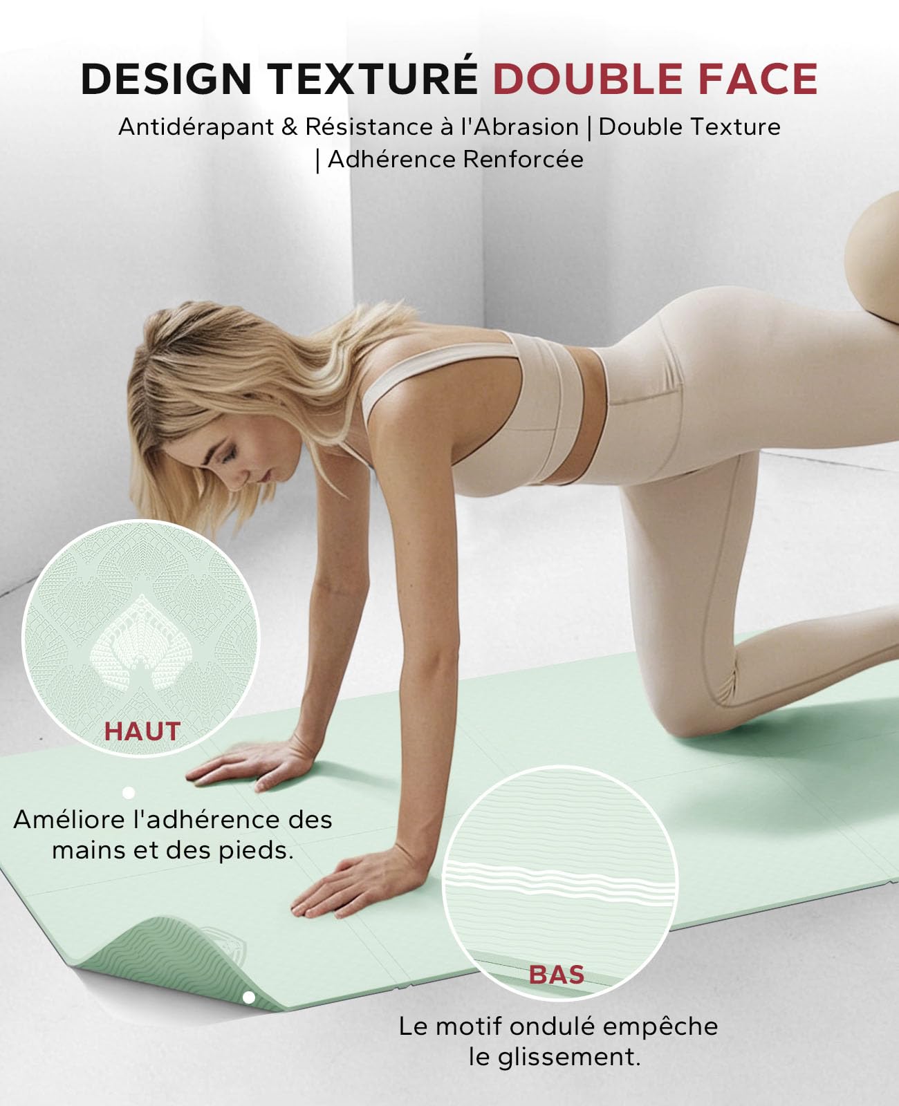 HAPBEAR Tapis de Yoga Pliable 183x61x0,6 cm–Antidérapant,en TPE | Adapté au Yoga,Pilates,Étirements et Entraînements à la Maison,Livré avec Sac de Rangement,Léger et Gain de Place