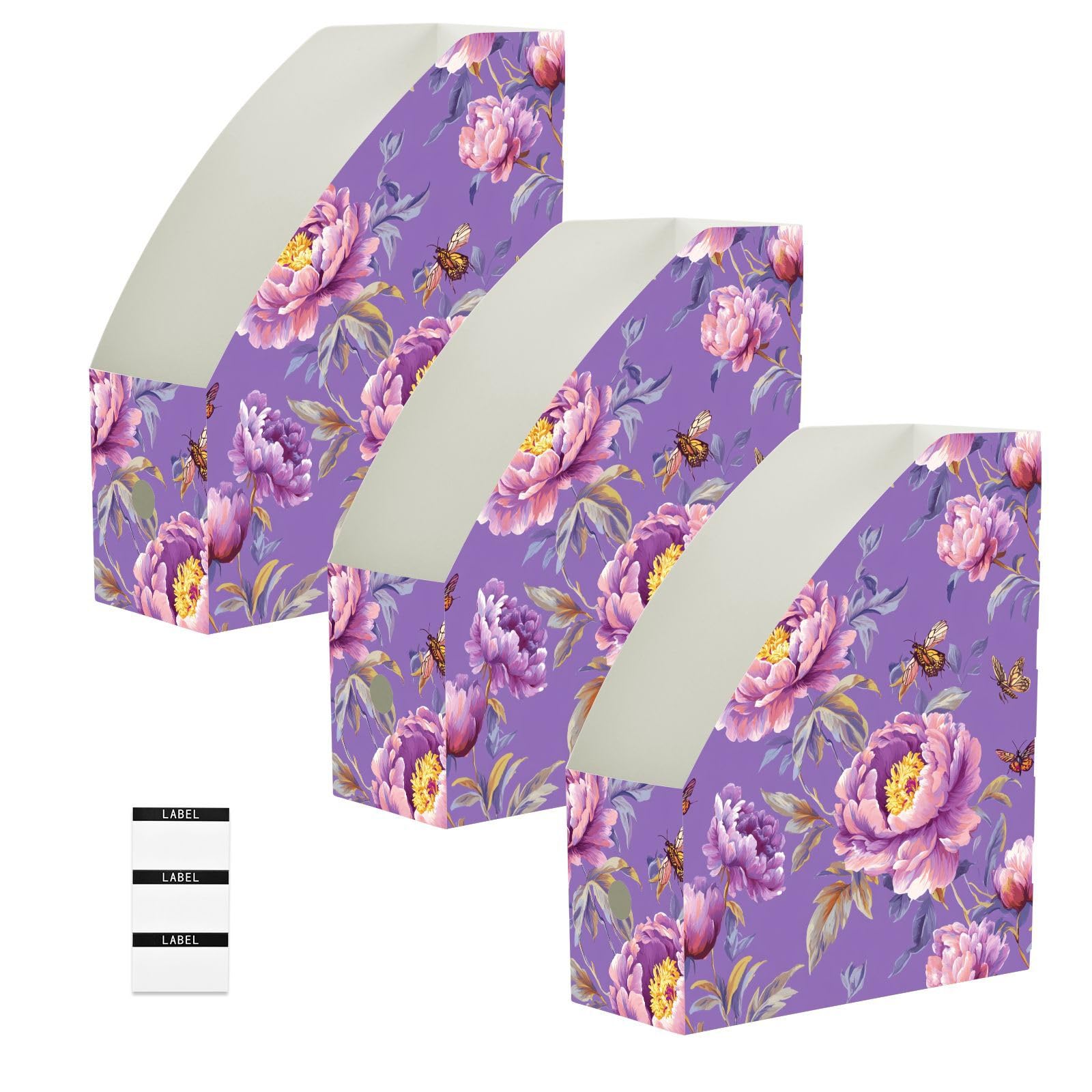 Rangement papier pivoines violettes lot de 3 pliables pour éliminer le désordre