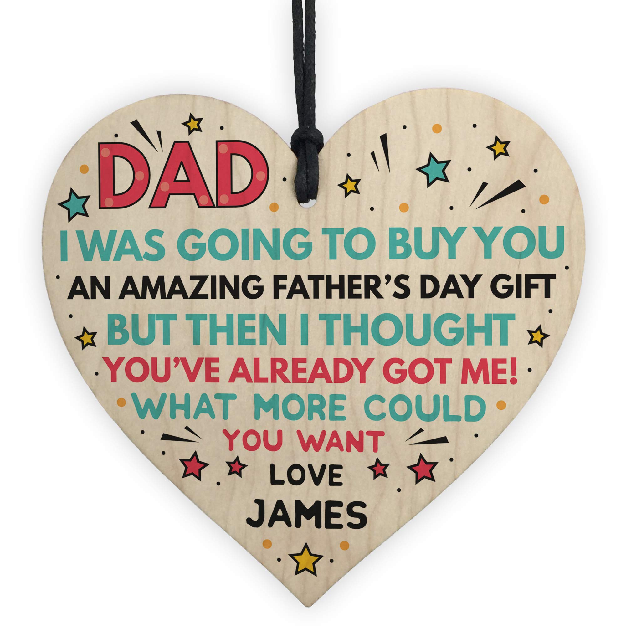 Red Ocean Superhero DAD Fathers Day Personalised Wooden Heart From Daughter Son