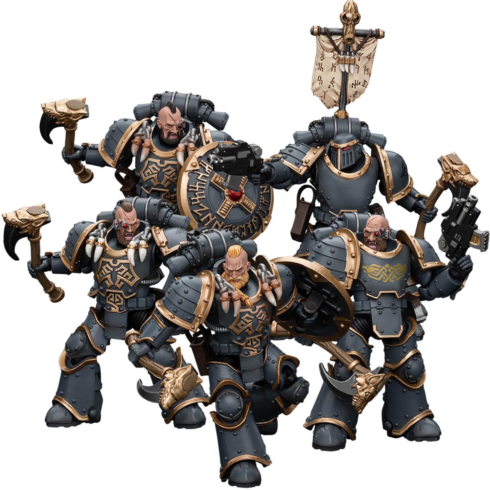 JOYTOY Warhammer 40k Space Wolves, 1/18 Space Wolves Grey Sllayer Pack 5-Person Group Action Figure Collect Model