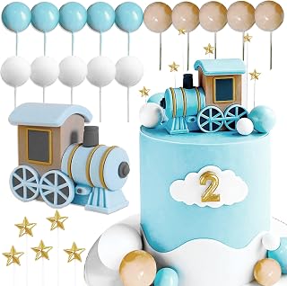 JeVenis Vintage Blue Train Cake Decoration Train Cake Topper Train Theme Birthday Decorations Baby Shower Party Supplies Baby Shower Cake Decoration