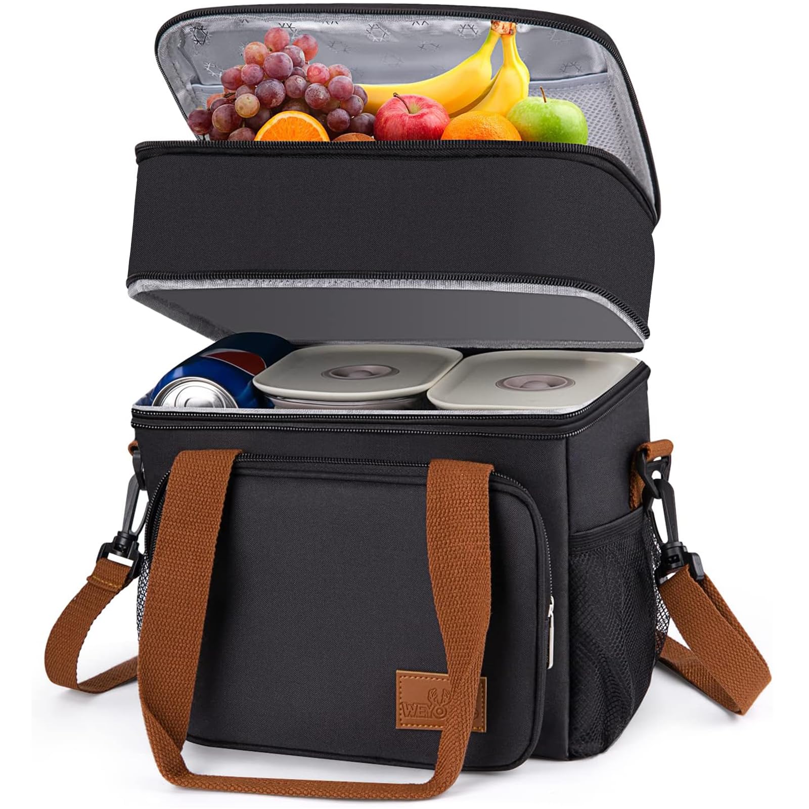 Lunch Bag, Insulated Lunch Bags for Women Men, Leakproof Thermal Lunch Box Bag for Kids Adults Expandable Large Lunch Bag Reusable Cooler Meal Prep Lunch Bag for Work School Picnic(Black)