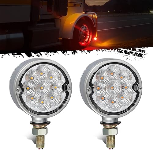 Miniatura 4 de Partsam 2 luces LED de señal de giro de doble cara, color rojo ámbar, luces de pedestal para camiones compatibles con Freightliner Kenworth