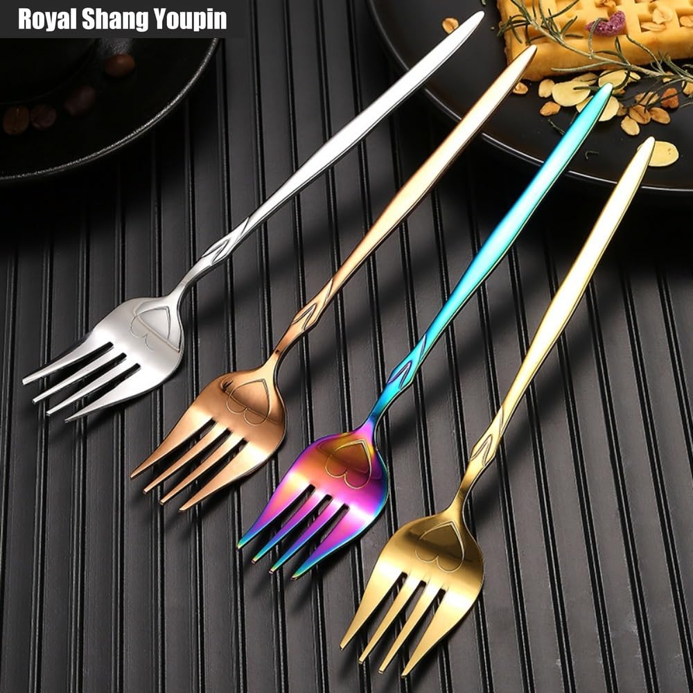 Juego de 8 cucharas y tenedores de acero inoxidable rosa, cuchara, café, postre, cuchara agitadora, cuchara de mango largo