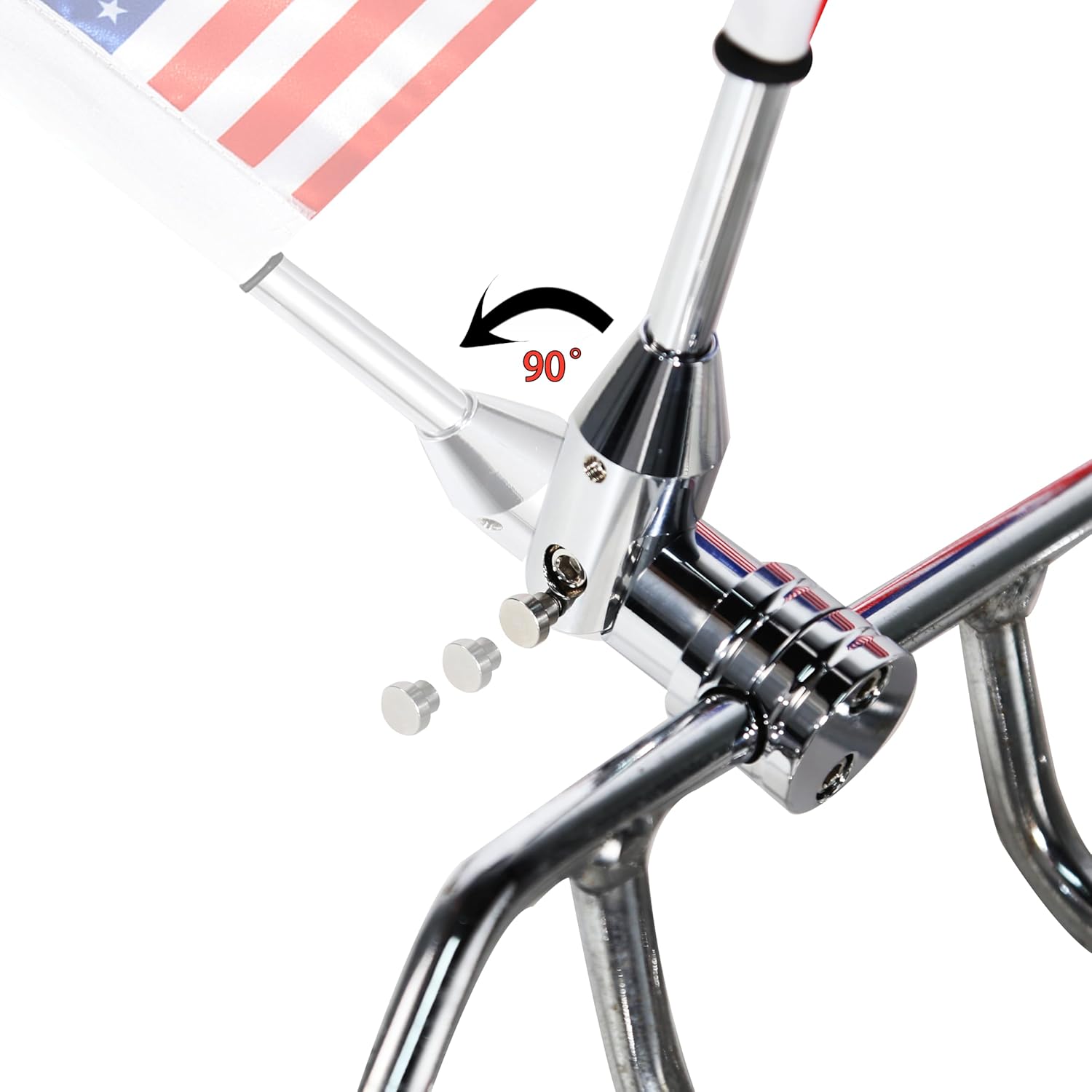 2 Pack Motorcycle Flag Pole Mount Kits Compatible For Harley Touring Spring Honda Gold Wing With Tour Pak 1/2'' Luggage Rack (Chrome Flagpole+Red US Flag+Black Pow Mia Flag)