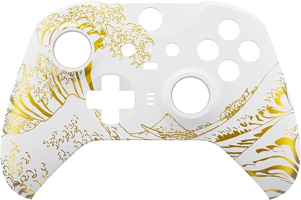 eXtremeRate Custodia Cover per Xbox Elite Series 2 Controller Model 1797,Scocca Case Frontale Ricambio per Xbox Elite Series 2 Wireless Controller Core&2 Anelli-Grande Onda d'Oro Bianca - 3