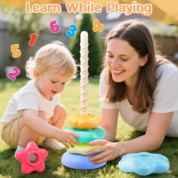 Stacking Toys Rainbow Stacking Ring Toys for 1-3 Year Old Rotating Stacking Tower for 1 2 3 Boys Girls Montessori Sensory Toys 6 Months+