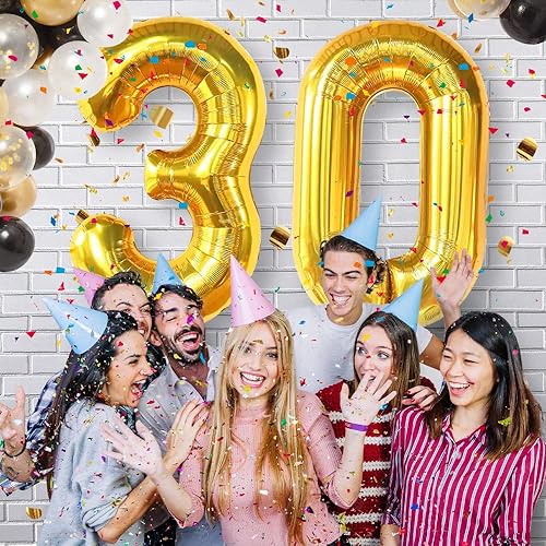 Miniatura 4 de Globos de número 30 de 40 pulgadas, globos de cumpleaños de 30 años, decoraciones doradas de 30 cumpleaños para mujeres, él y ella, globos gigantes