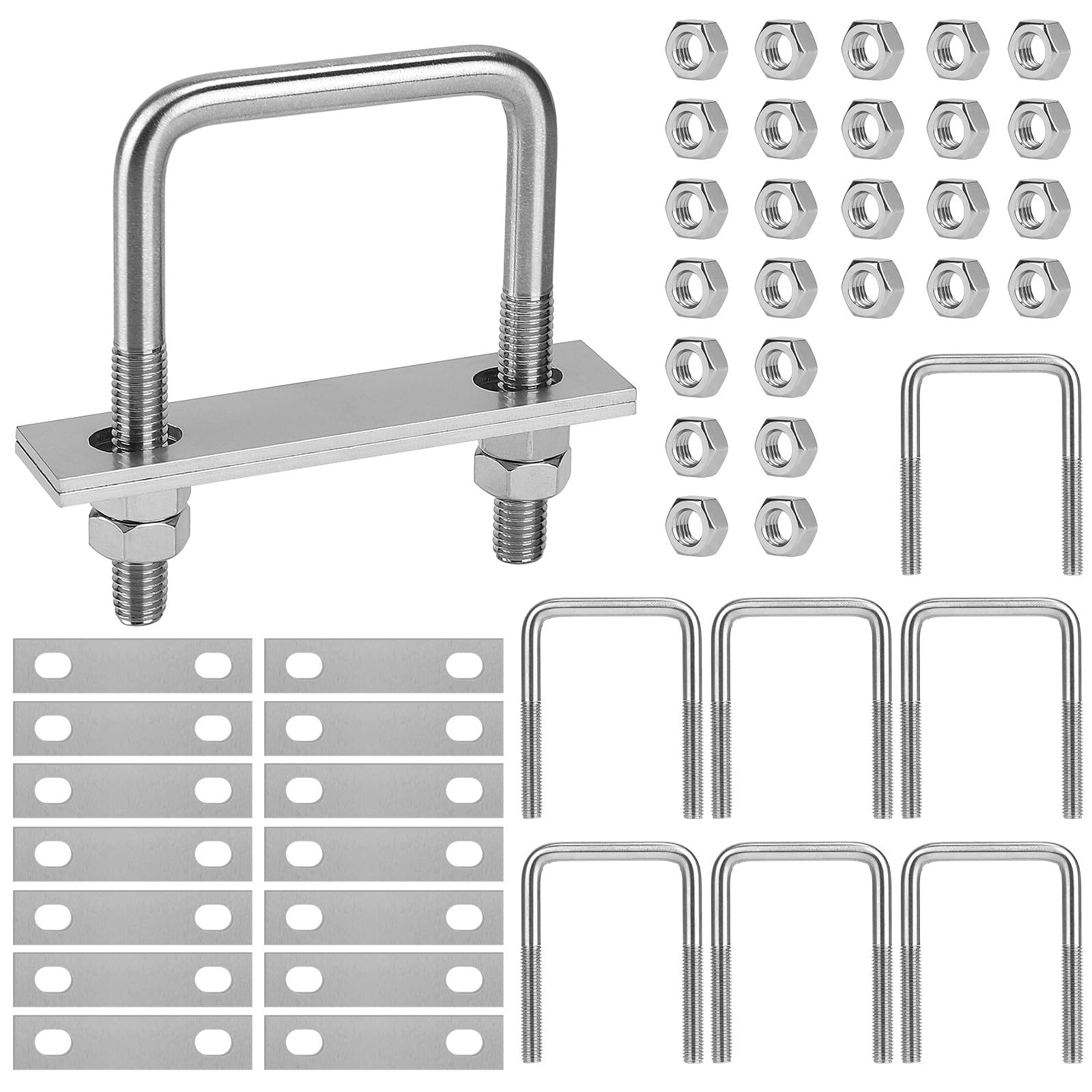 EFUTURETIME 8 x U Schrauben M8 Bügel 50mm x 80mm Bolzen mit 16 Gegenplatte, Bügelbolzen Bügelschelle Edelstahl für Zaunpfosten, Rohr Befestigung, Auto Abschleppen