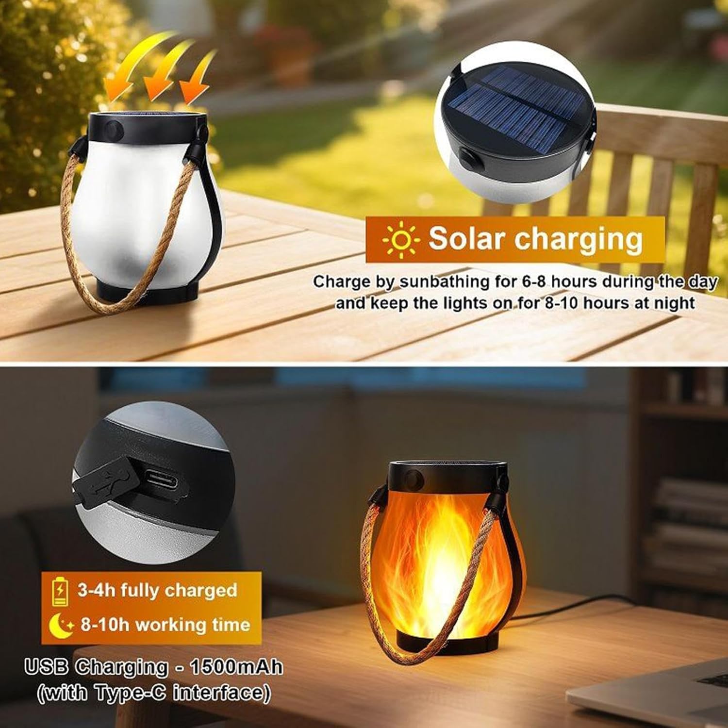 Solar Lantern Outdoor Lights – Large Waterproof Flickering Flame Lanterns for Patios, Terraces, Gardens, Camping, Indoor & Outdoor Lighting