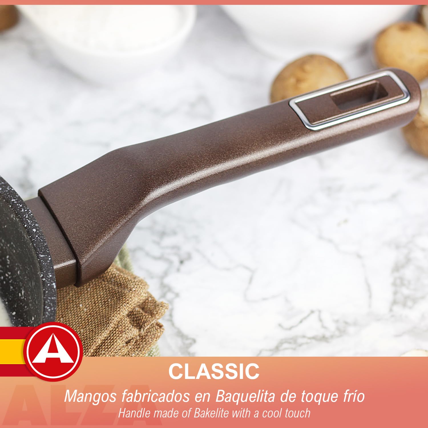 ALZA Petrea - Set de Sartenes Plateadas 20 + 24 + 28cm, Acero Inoxidable, Antiadherente Eterna de 4 Capas, Todas las Cocinas, Inducción y Lavavajillas