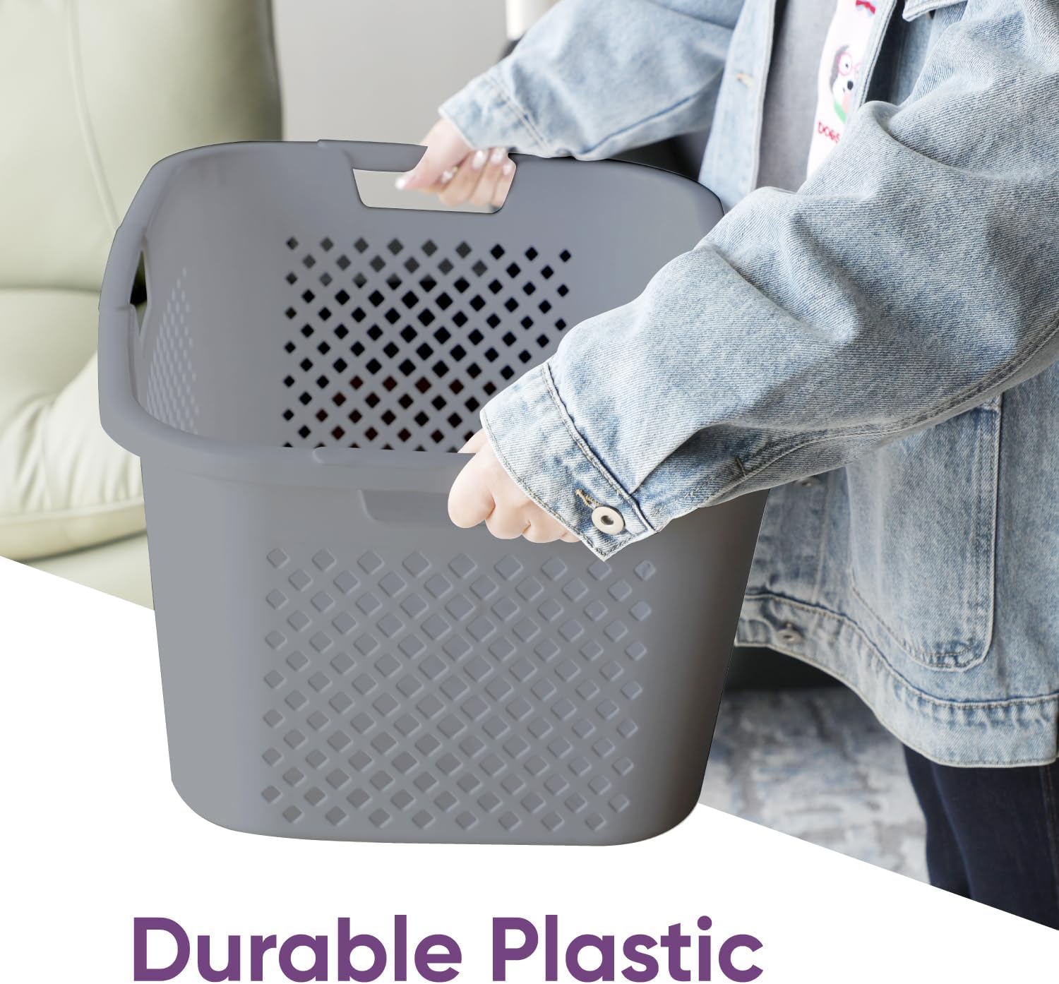 Superio Gradient Perforated Laundry Basket with Ergonomic Handles, 40 Liters- Modern Slim Design - Grey