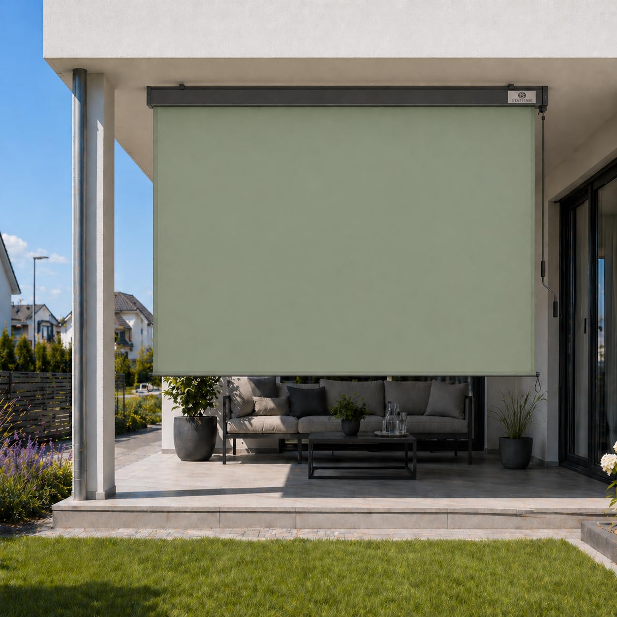 Ausziehbare Senkrechtmarkise Vertikalmarkise 160 x 250 cm - Markise mit Kurbel für Terrasse und Balkon Schutz vor Sonne Wind - Beschattung Sichtschutz Windschutz Wasserdicht - Matcha Grün