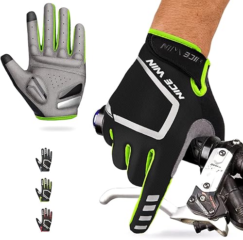 NICEWIN Cycling Bike Gloves Men Women, Padded Anti-Slip Mountain Bike Gloves, Touch Screen Full Finger Road Bicycle Biking Gloves