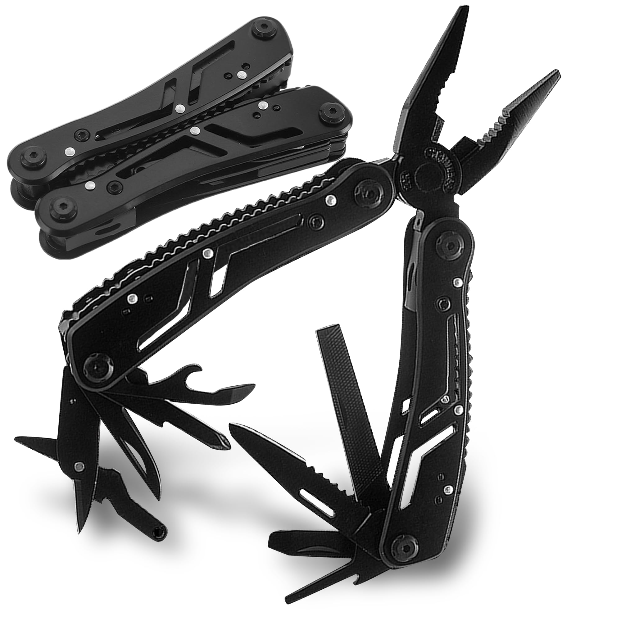 Multitool 12-in-1 with EDC Pocket Folding Knife,Needle Nose Pliers, Wire Stripper, Pocket Clip, Screwdriver Sleeve, Stainless Steel Multi tool Gear for Outdoor, Survival, Camping, Hiking, Repair