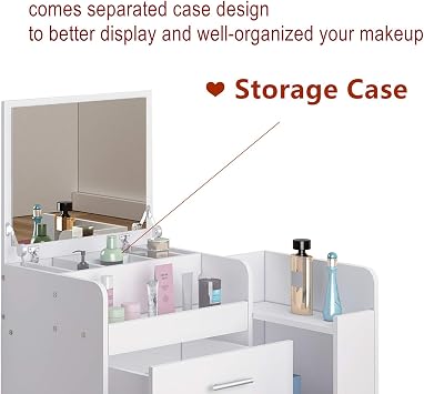 Dressing Table with Flip Top Mirror Makeup Dressing Table with 3 Drawers and Cushioned Stool Led Light Makeup Vanity Cosmetics Storage Desk Dresser for Girls Women White