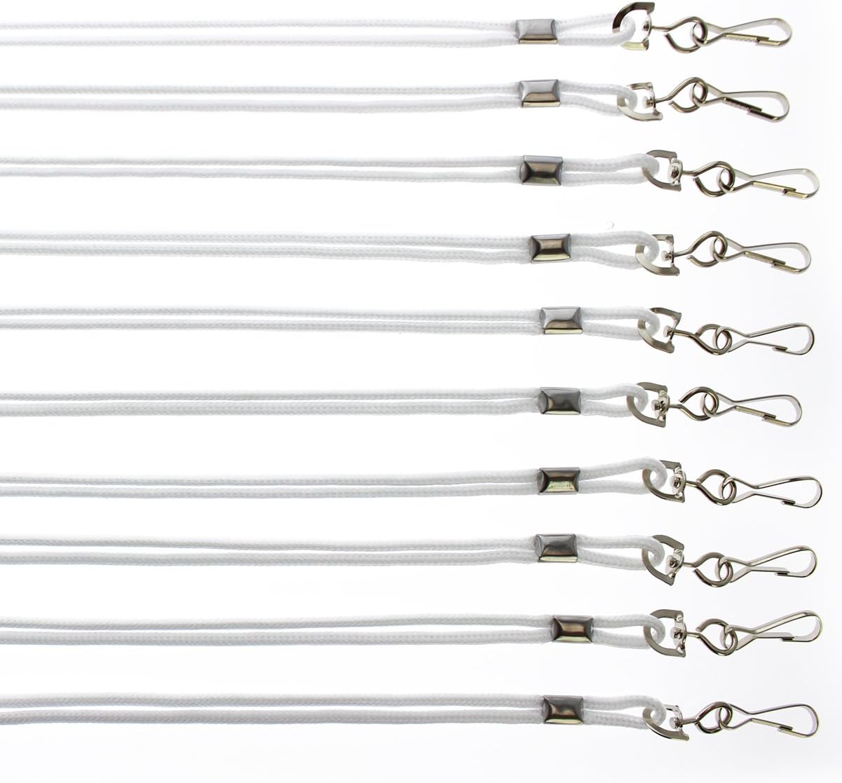 Specialist ID Bulk 100 Pack - Premium Round ID Badge Holder Neck Lanyards for Badges and Name Tags - 36 in Non-Breakaway Heavy Duty Rope Cord & Secure Metal Swivel J Hook Clip (White)