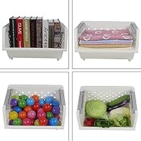 Vista 6 de Paquete de 3 cestas de almacenamiento apilables de plástico, cesta organizadora apilable blanca