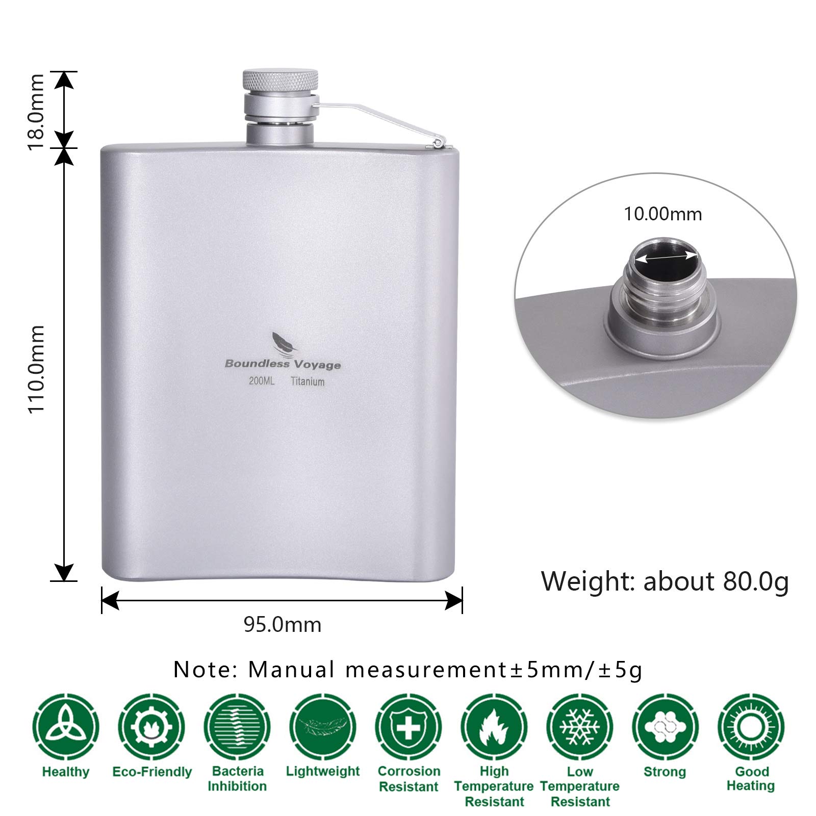 Boundless Voyage Flasque en Titane pour Camping en Plein air 200 ML
