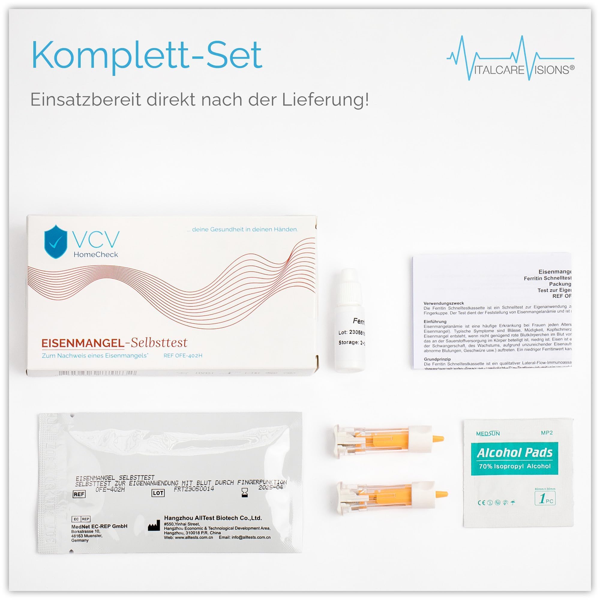 zertifizierter Eisenmangel Schnelltest | Eisenwert Selbsttest-Set mit einfacher Anleitung | Ergebnis binnen 5 Minuten | Ferritin Test für Zuhause | Genauigkeit über 95%