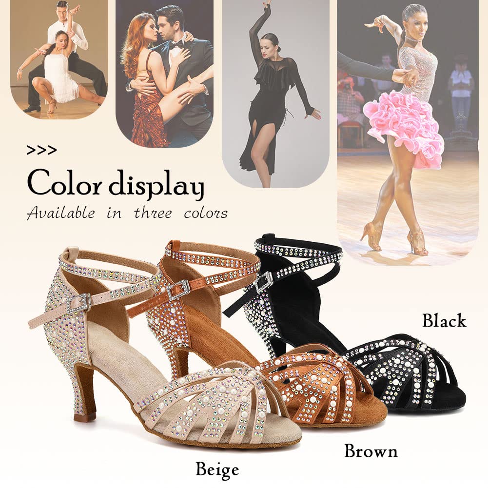 Scarpe da Ballo Latino Donna Strass Tango Salsa Prestazioni Professionale Scarpe da Ballo,Modello-L506