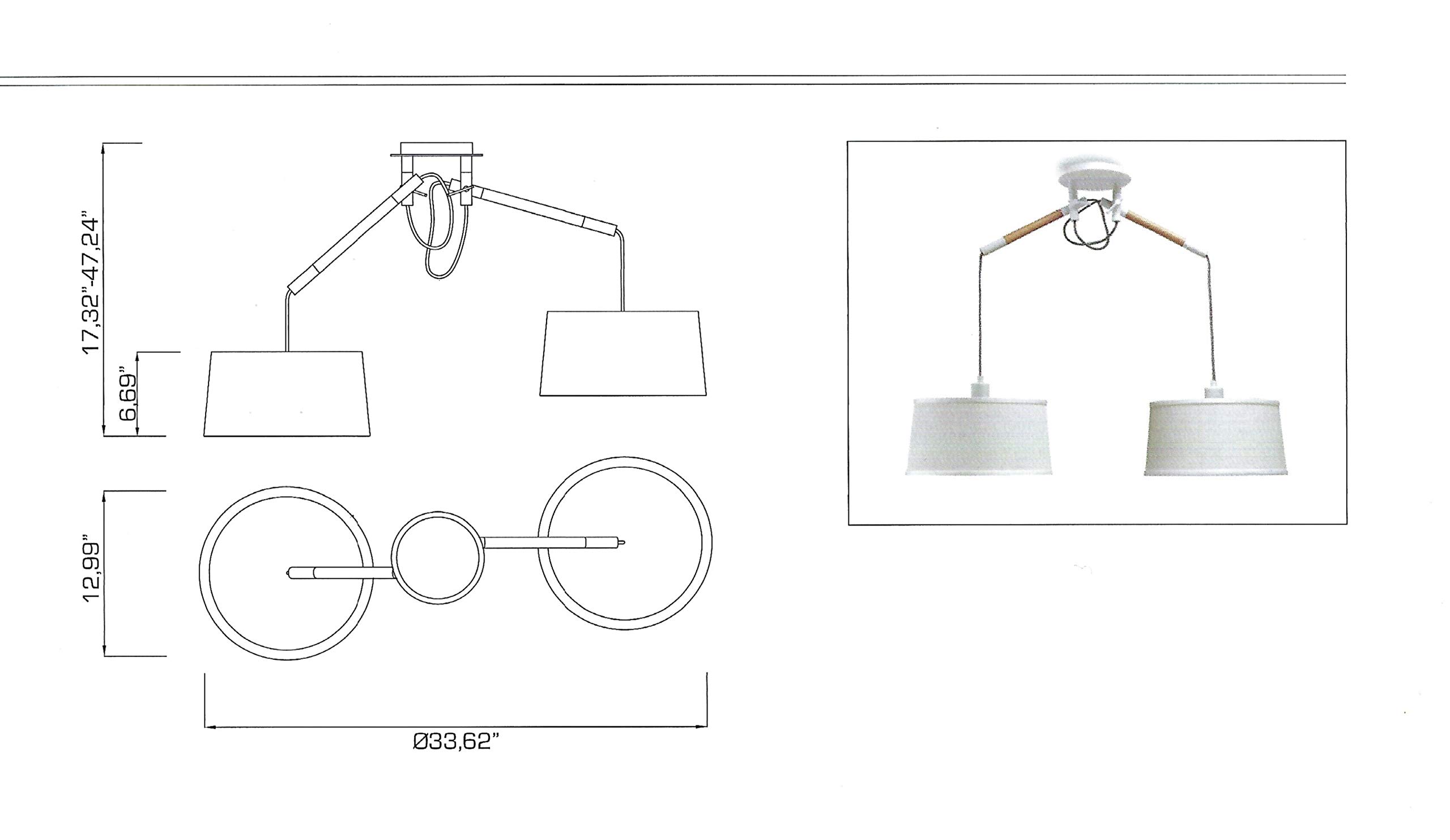 Mantra Iluminación. Modelo NÓRDICA. Lámpara de techo colgante doble de estilo nórdico fabricado en madera, acero y tela acabado en color blanco y madera. Altura regulable