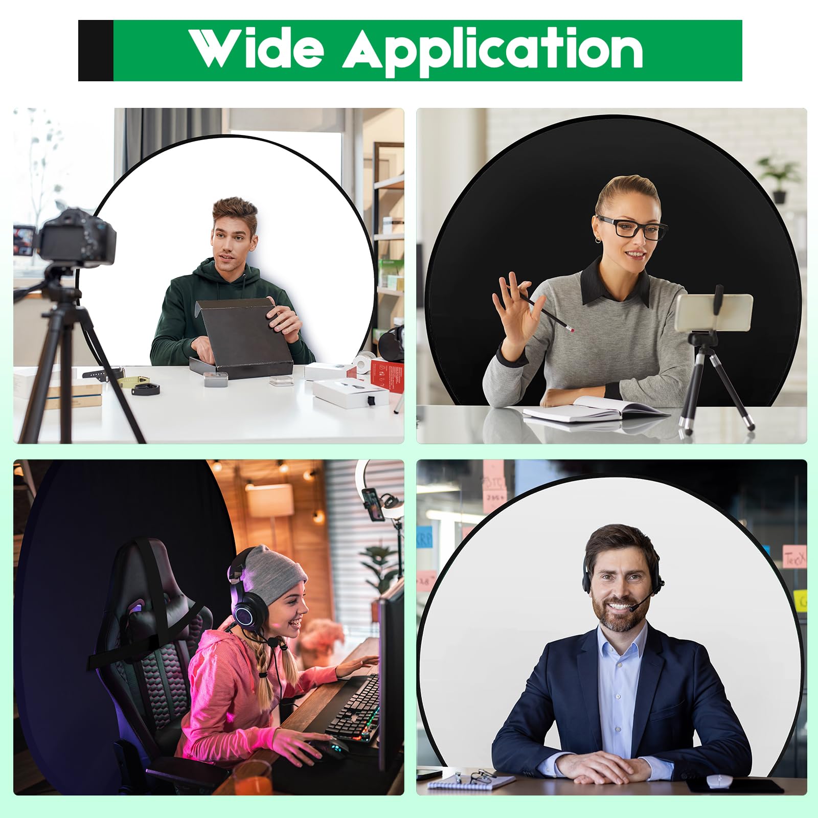 145 cm 2-in-1 Fotohintergrund, Beidseitig Schwarz/Weiß, Faltbar & Tragbar für Streaming, Zoom Meetings, Gaming, Home Office und Fotografie