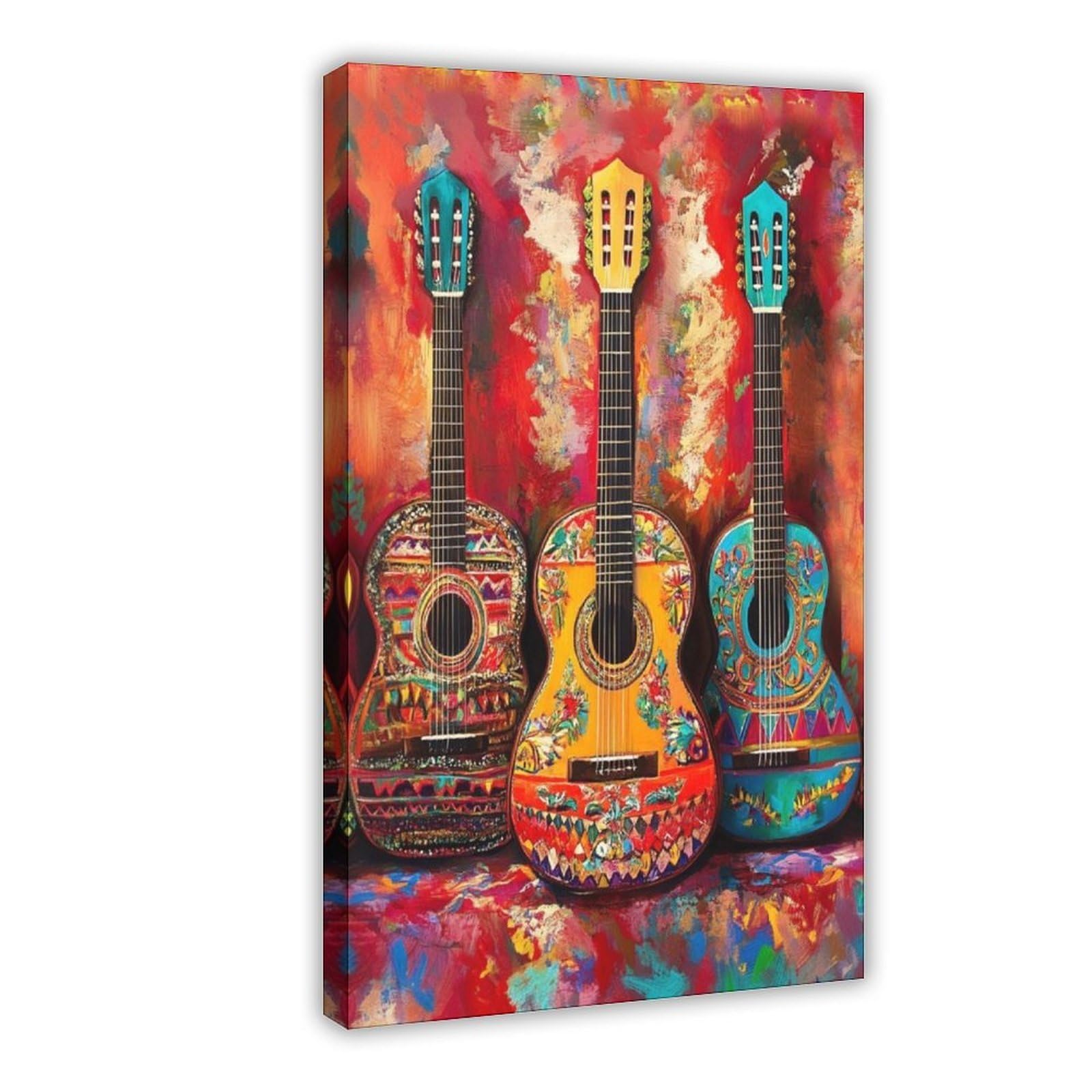 Lxwnze Frame-Style Colorful Mexican Guitar Art Canvas Poster For Dorm Room Decor Gift