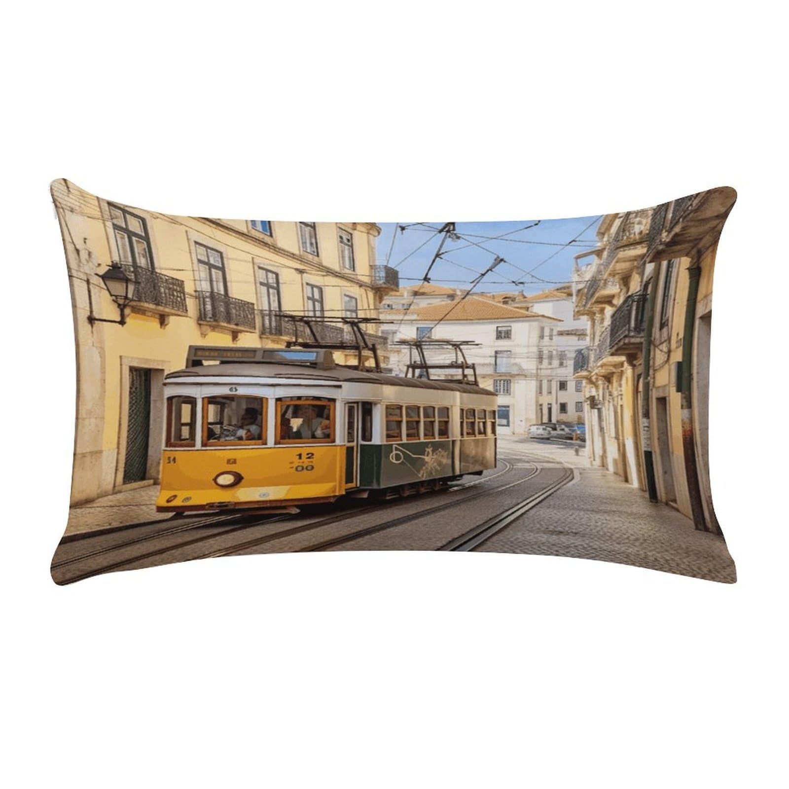 VstaDank Lisbon Tram Throw Pillow Cover Long Super Soft Pillow Case with Zipper Exquisite Plush Pillowcase Anti-Fading Pillow Protector Fashion Decorative Cushion Case 12 X 20 in