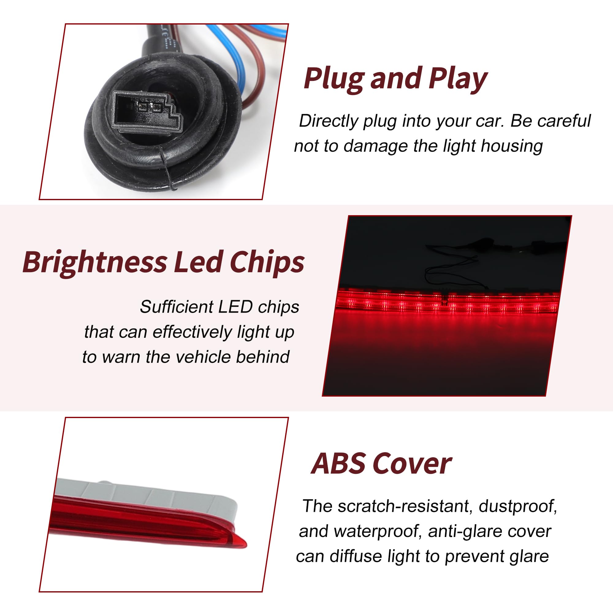 LED Terzo Freno Luce con Imbracatura per BMW 5 Serie Estate Touring F11 2009-2017 63257203224 Rosso 3° Stop Lampada Alta Montata 6325 7203224