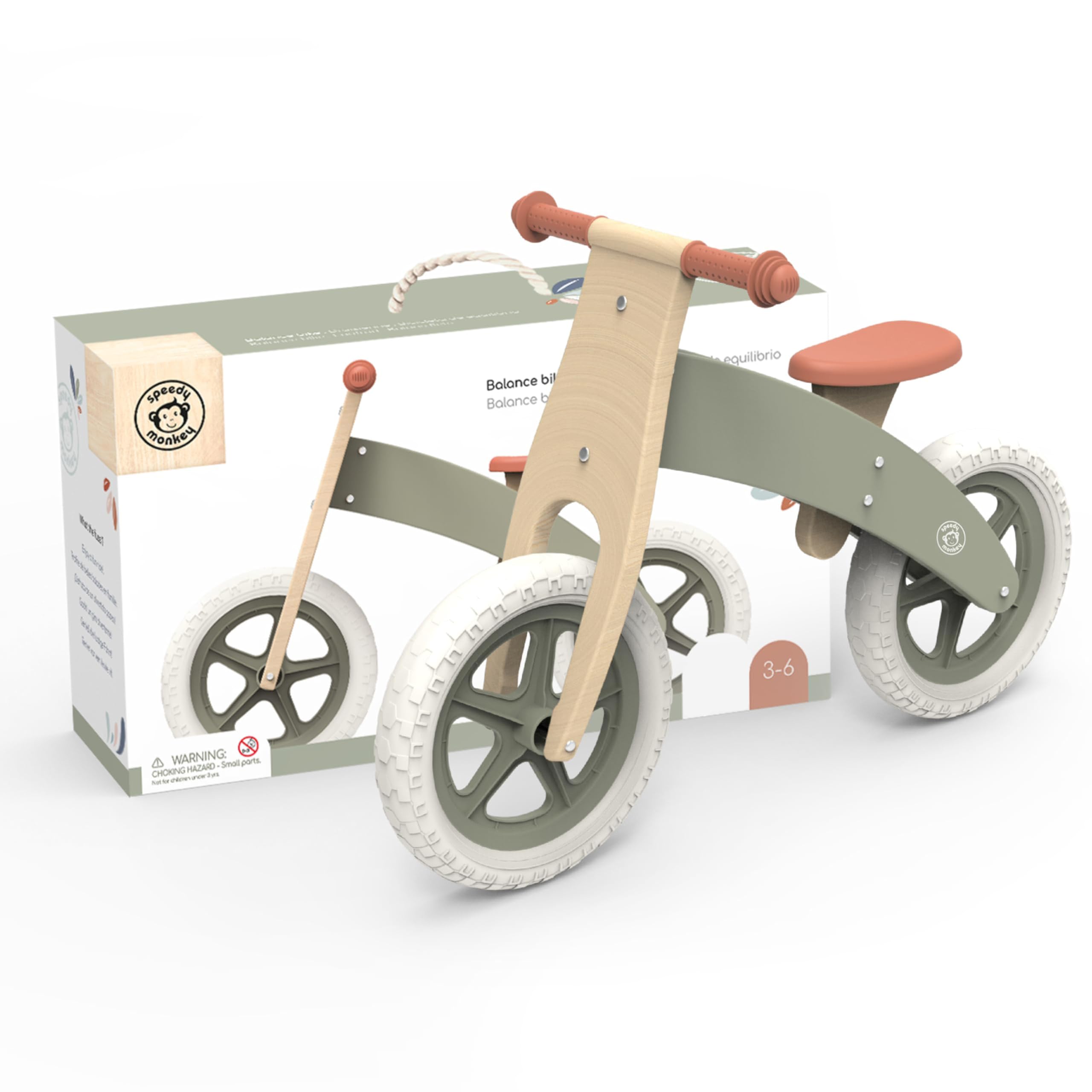 Speedy Monkey Wooden Balance Bike | Cushioned Seat &amp; Low Frame Kids Gift