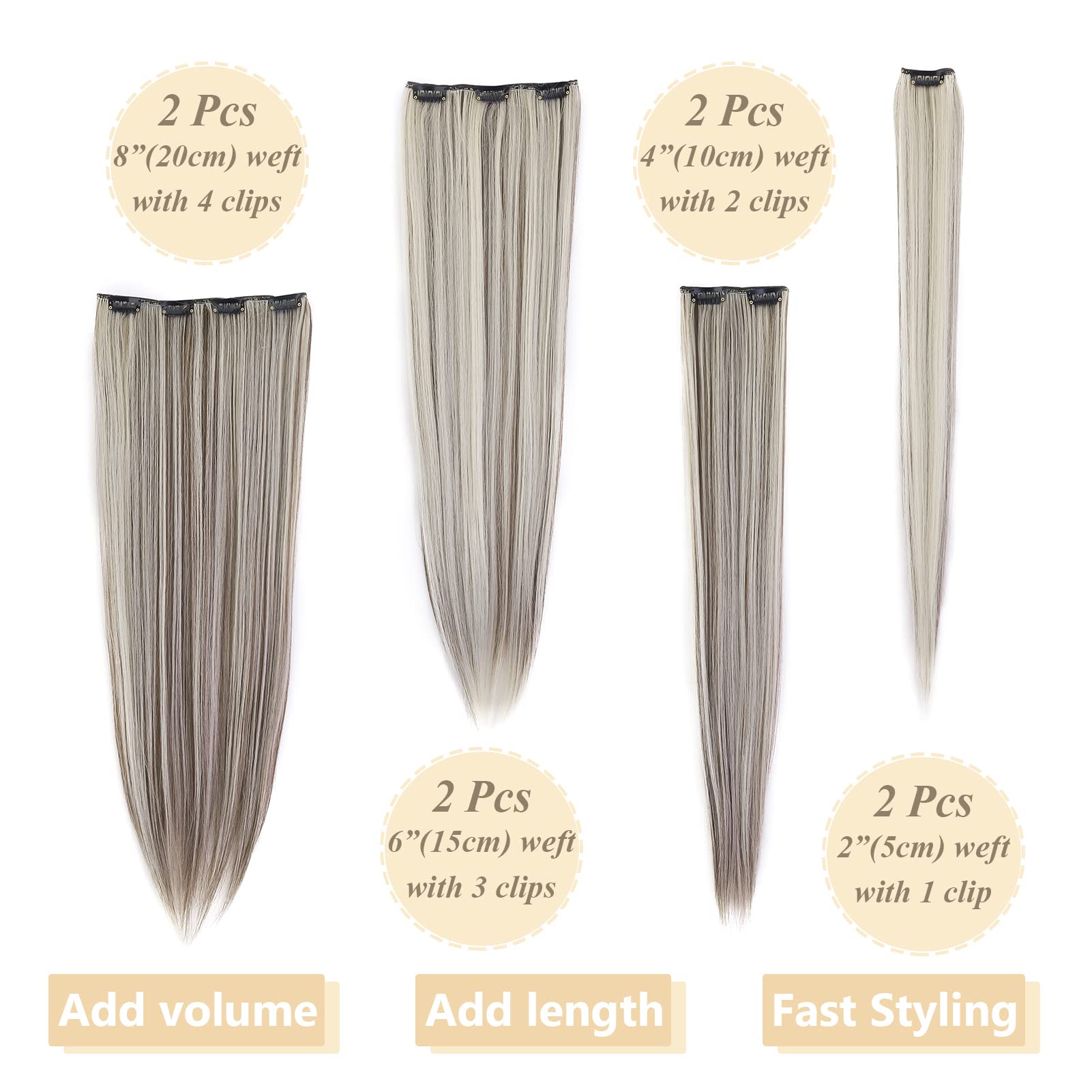 Gairyan 24" Clip in Hair Extensions Long Straight Hair Extension Blonde Hightlight 8PCS Full Head Set Synthetic Hair piece for Women (Light Brown & Bleach Blonde) - Image 3