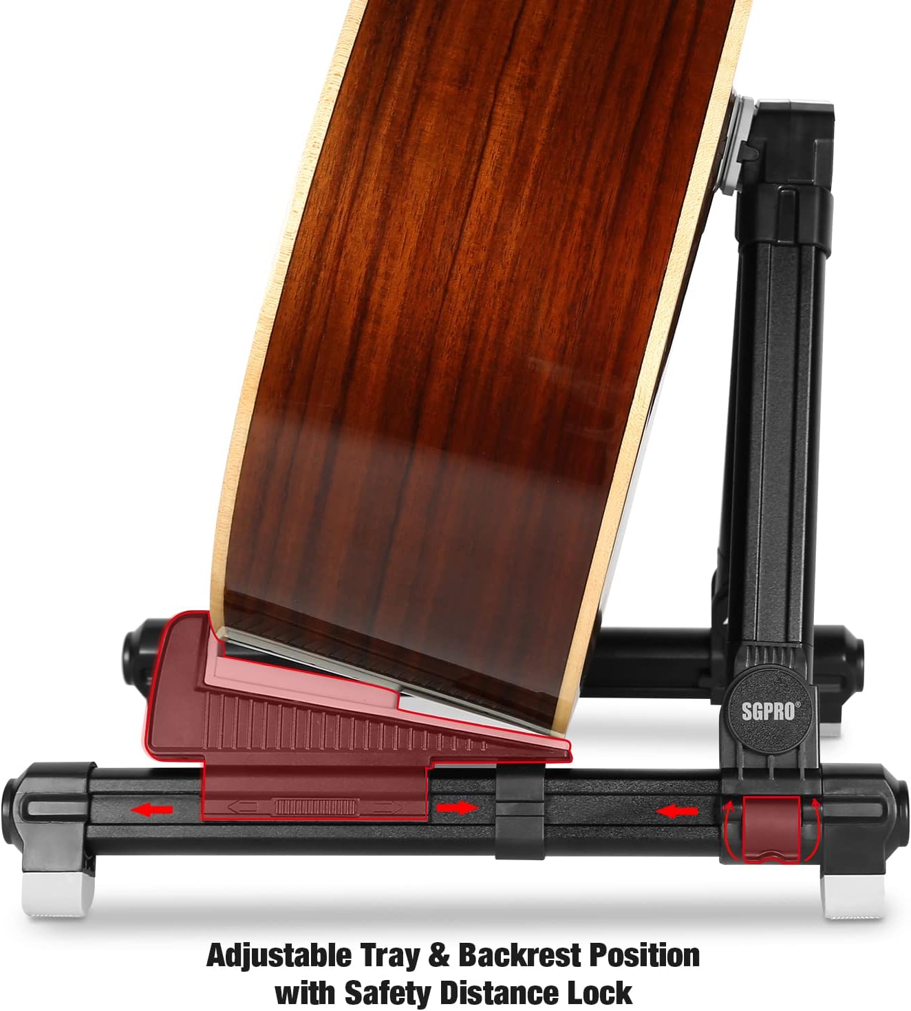 SGPRO Guitar Stand Floor With Tray & Backrest - Adjustable Instrument Stand for Electric, Acoustic, Bass, Classical Guitars, Ukulele, Mandolin, and Banjo - Superior Material & Design