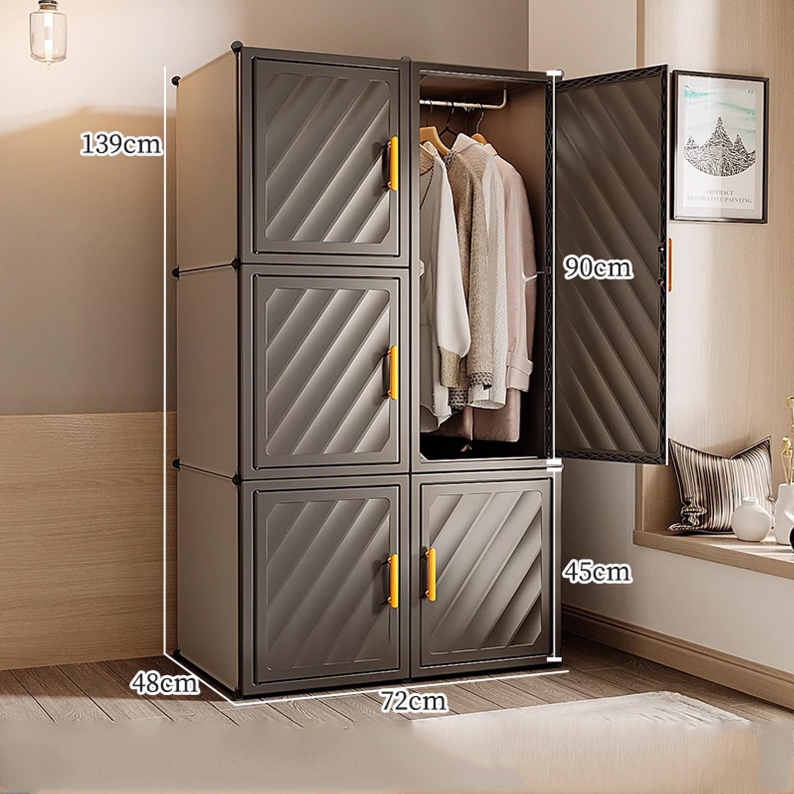 Cabina Armadio Componibile Angolare con Barra Appendiabiti Armadio Piccolo Camera da Letto Salvaspazio Grande Capacità per Dormitori e Appartamenti(75 * 47 * 139cm)