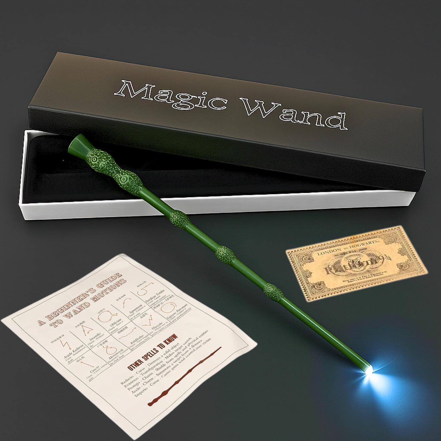 MilesMagic Harry Potter Wand With Magic Spell And Platform Ticket | Wizard Cosplay Light Up LED Sorcerer's Witchcraft Magic Dress Up Wand For Potterheads | 33 Cm | (Albus Dumbledore), Multicolor