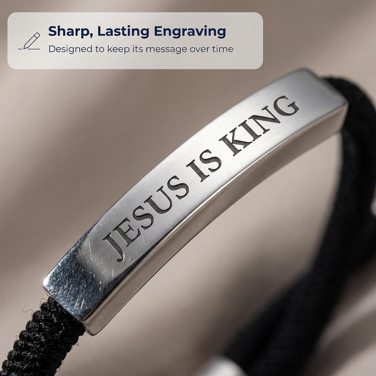 Jesus Bracelets Jesus is King Black Braided Rope Jesus Bracelet with Engraved Aluminum Plate, Baptism Gifts for Boys, Christian Gifts for Men, Unisex, Waterproof, Adjustable Design