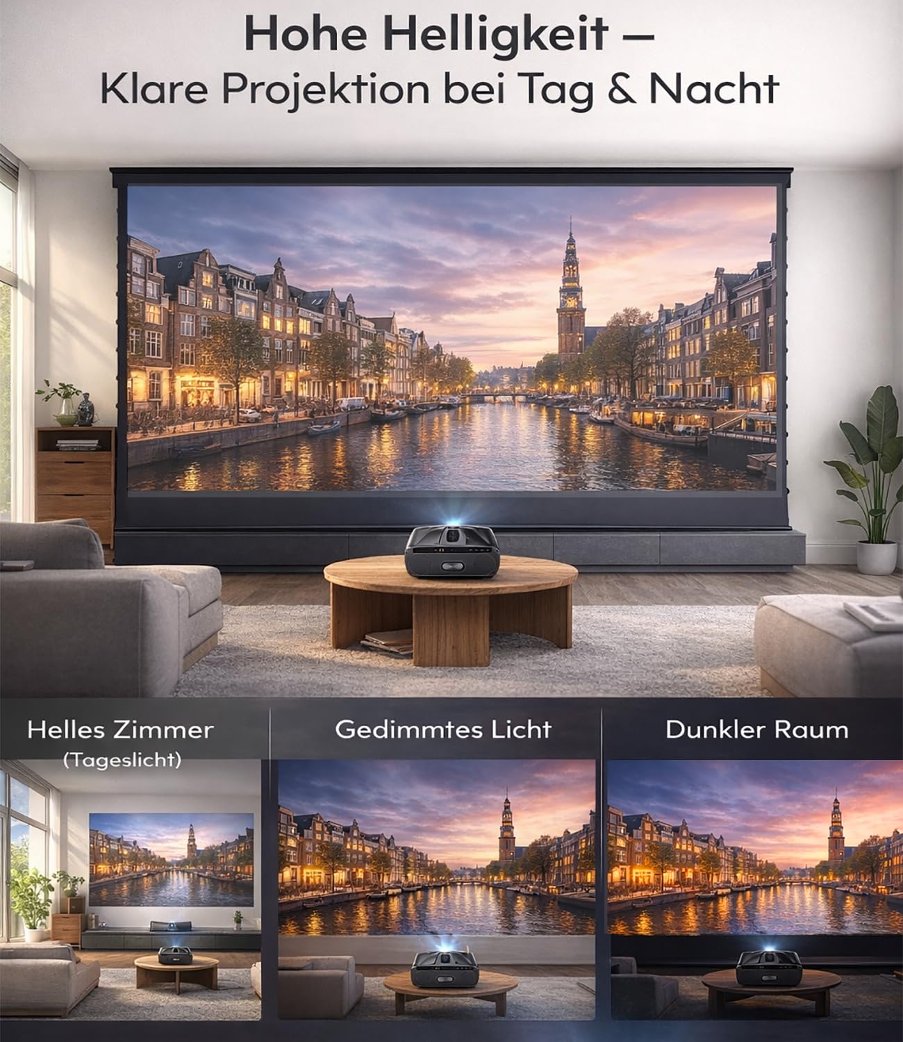 Proiettore 4K per luce diurna [Netflix] 2400 ANSI Lumen, HDR10+, Ultra HD, HDMI eARC, Smart Home Theater con AI-PQ, Wi-Fi 6/Bluetooth 5.4, messa a fuoco automatica ToF, DD+, 64 GB, MEMC, proiettore
