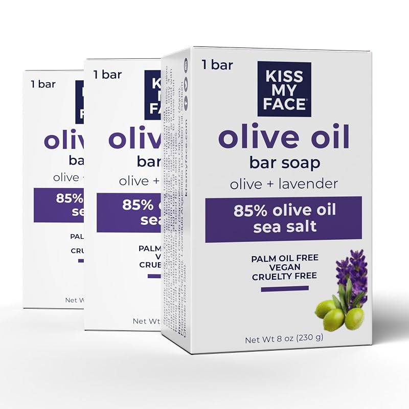 Sabonete em barra de azeite de oliva Kiss My Face, lavanda, Pacote com 3, 226 g