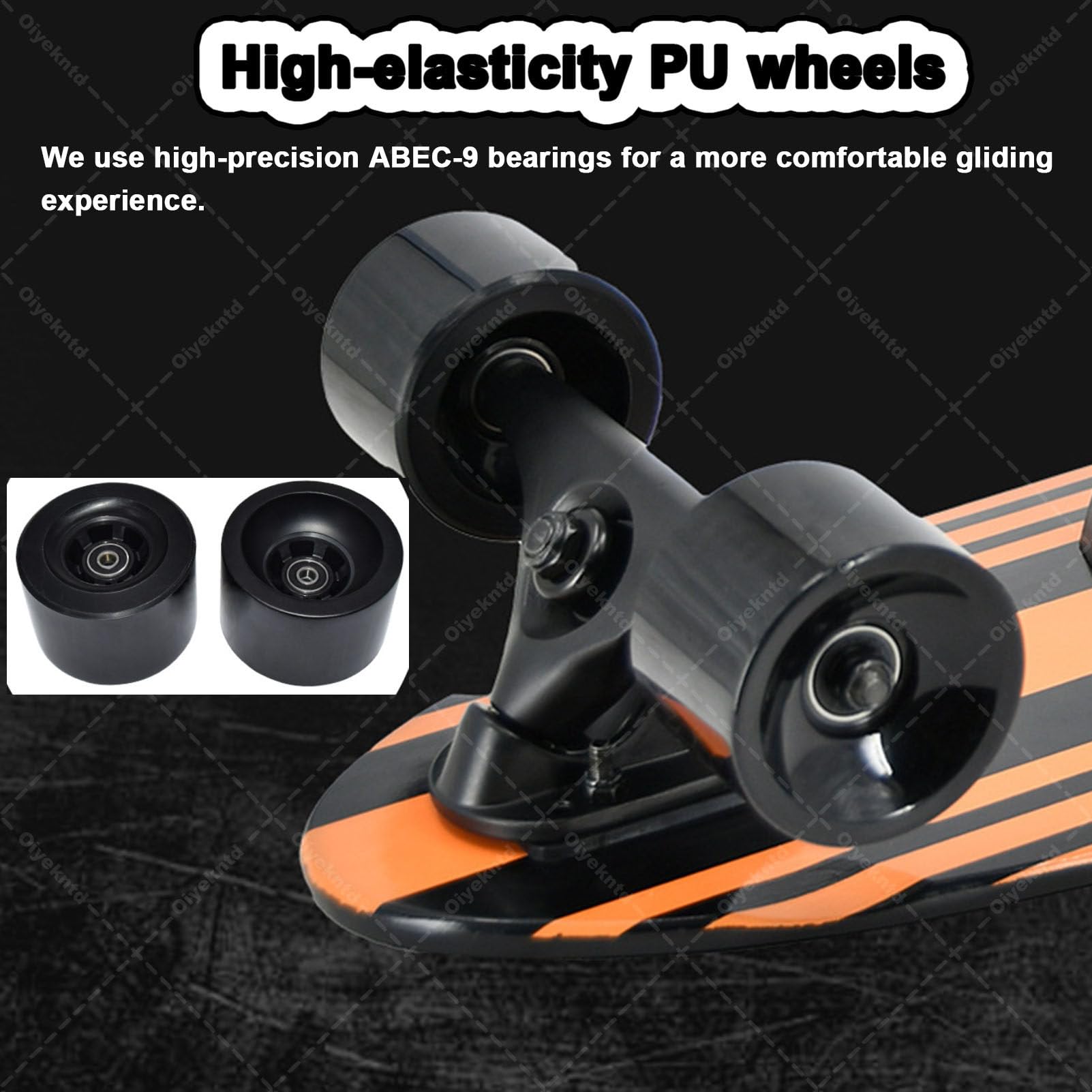 Skateboard électrique avec télécommande, vitesse maximale de 15 km/h, autonomie de 15 km, charge maximale de 60 kg, 4 vitesses, plateau en érable 8 plis - Longboard électrique pour tous Orange
