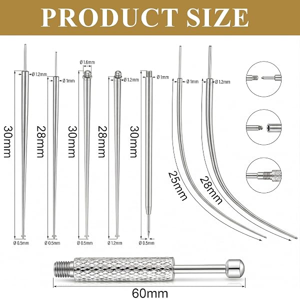 SWYZOR Pince Piercing,8 Pièces Aiguille Piercing,Outil D'Insertion Conique,Kit de Piercings à Faire Soi-Même, pour Piercings Oreille, Nez, Nombril, Lèvre - 4